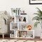 5-Tier Slim Vertical White Bookshelf with S-Shape Design and Multiple Open Storage Cube Compartments